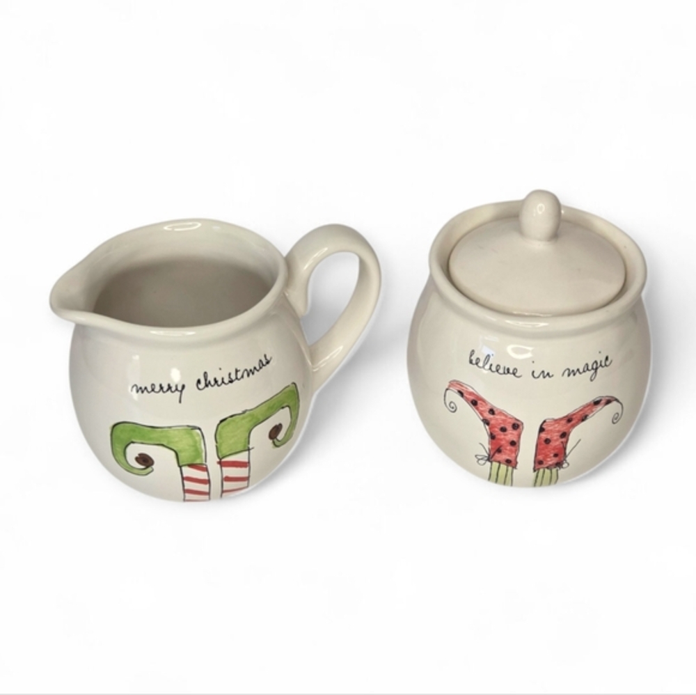Rae Dunn Elf Feet Cream And Sugar Set Christmas Kitchen Holiday Coffee Bar HTF